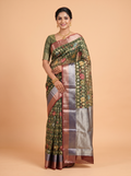 Green Semi Organza Saree with Dual tone zari with metallic lower plane