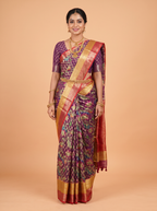 Purple Semi Organza Saree with dual band contrast zari with metallic