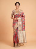 Multi color Semi Tussar Saree with Muted Taupe Floral Zari
