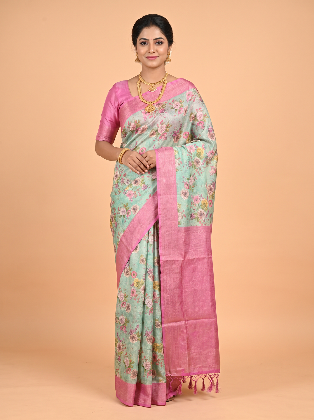 Green Bangalore Sof Silk Saree with Brocade Woven Border