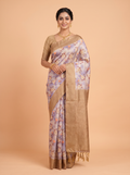 Lavender Bangalore Sof Silk Saree with Multi-Tier Zari Brocade Border