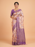 Gold Bangalore Sof Silk Saree with Geometric Chevron Border