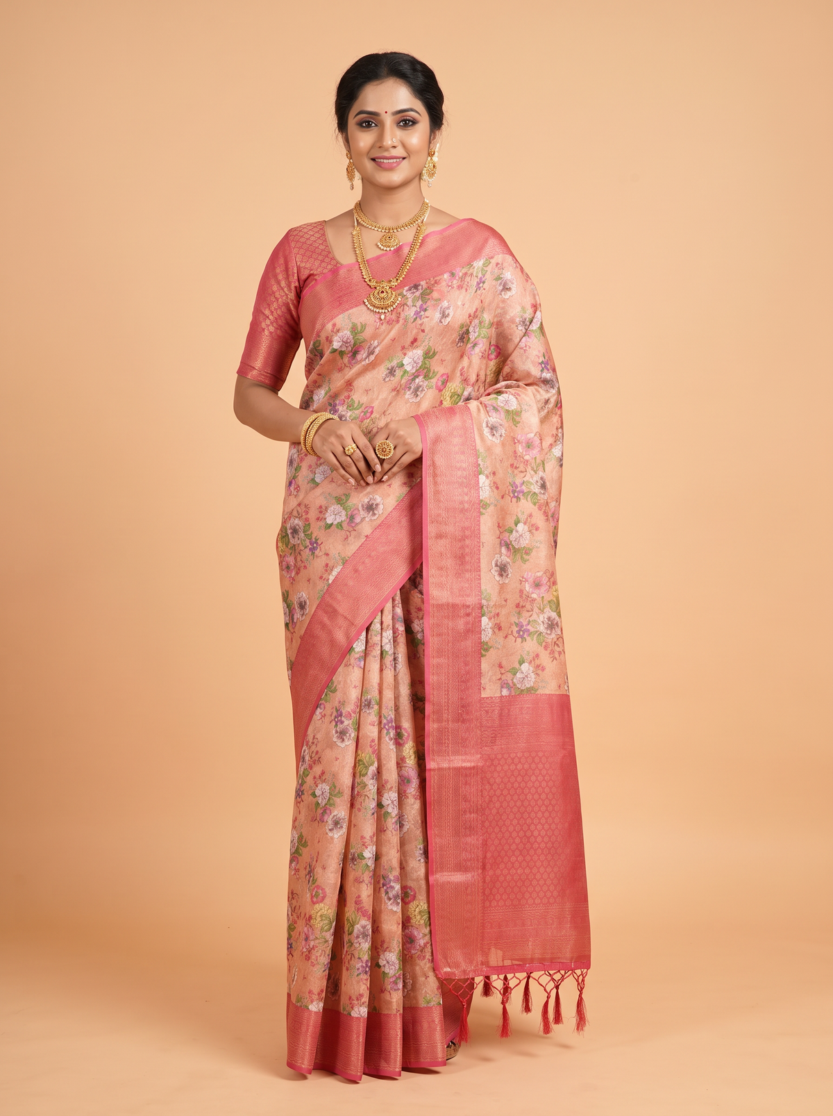 Gold Bangalore Sof Silk Saree with Parallel-Line Woven Border