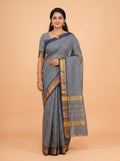 Slate Grey Venkatagiri Cotton Saree with Abstract Paisley Border