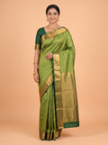 Mehendi Green Kanjivaram Soft Silk Saree with A zari brocade border