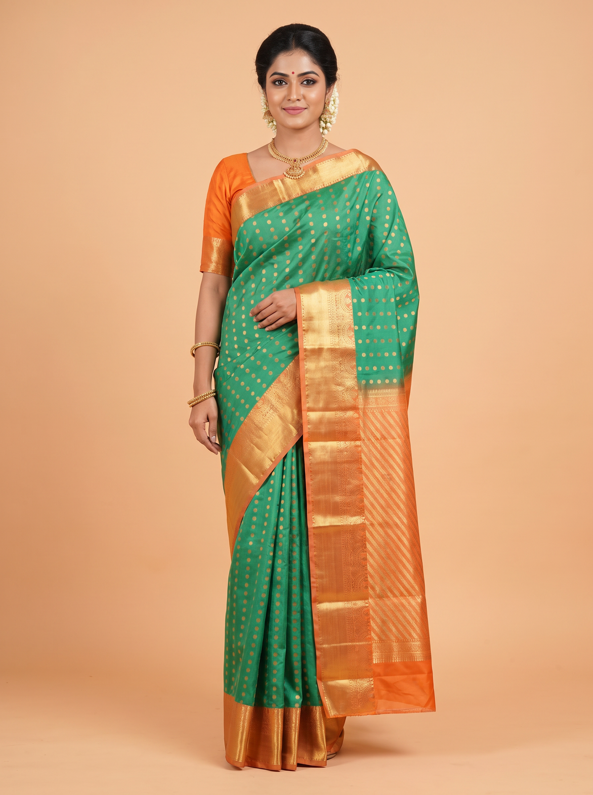 Sage Green Kanjivaram Soft Silk Saree with A zari Kanjivaram brocade border