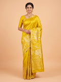 Mustard Yellow Pure Kanjivaram Tissue Silk Saree with A self-zari brocade border