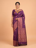 Magenta Purple Pure Kanjivaram Silk Saree with A copper-zari paisley brocade border