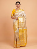 Champagne Gold Pure Kanjivaram Tissue Silk Saree with An elephant-and-floral brocade border
