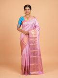 Pink Pure Kanjivaram Silk Saree with A copper-zari peacock and arch brocade border