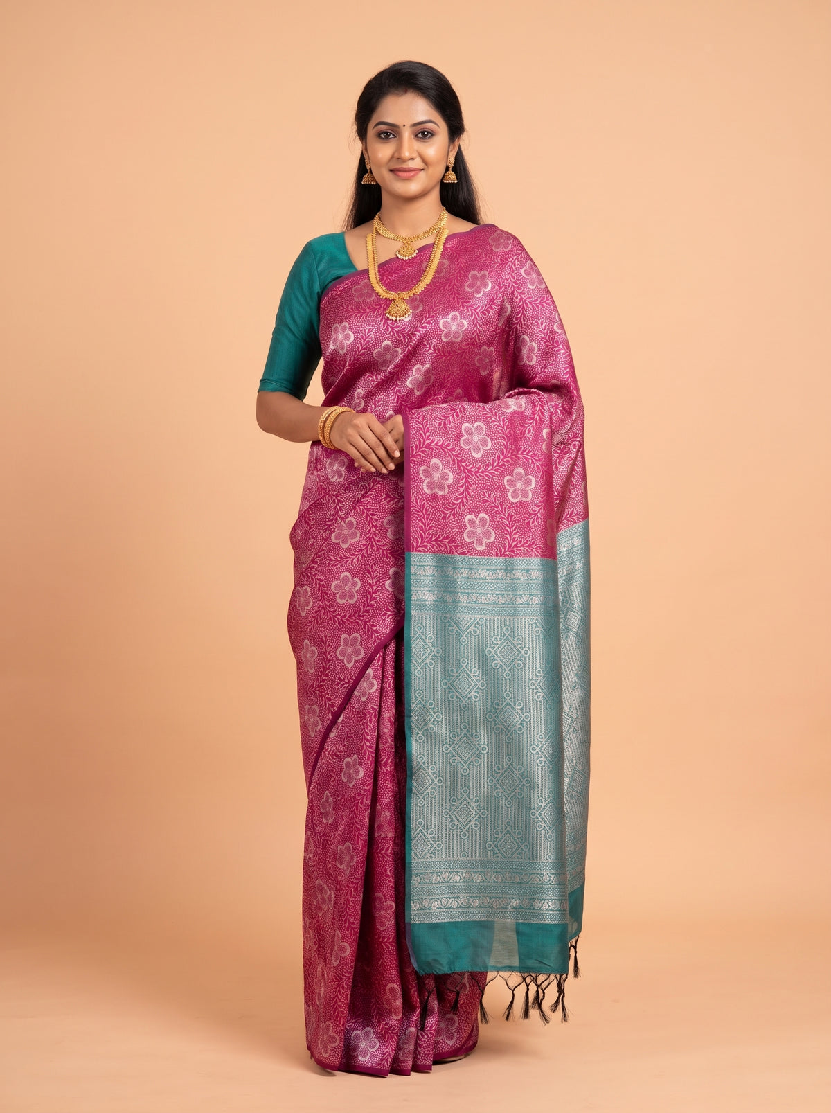 Deep Rose Sico Saree Saree with Borderless Finish