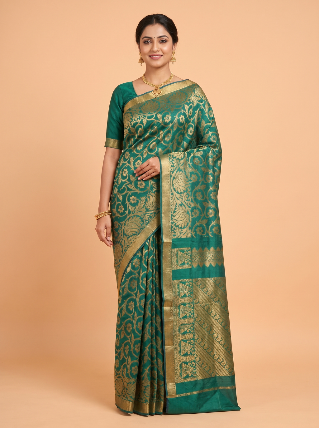 Green Sico Saree Saree with Contrast border with zari chevron and weave