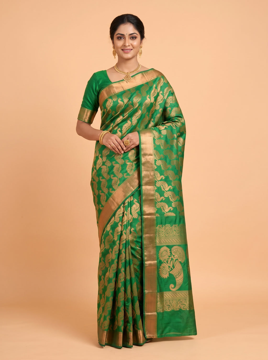 Green Sico Saree Saree with Small geometric zari border