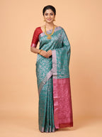 Teal Green Sico Saree Saree with Solid Metallic Band with dual tone border