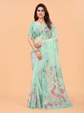 Green Pure Chiffon Saree with Borderless Design