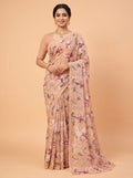 Cream Pure Chiffon Saree with Borderless Design