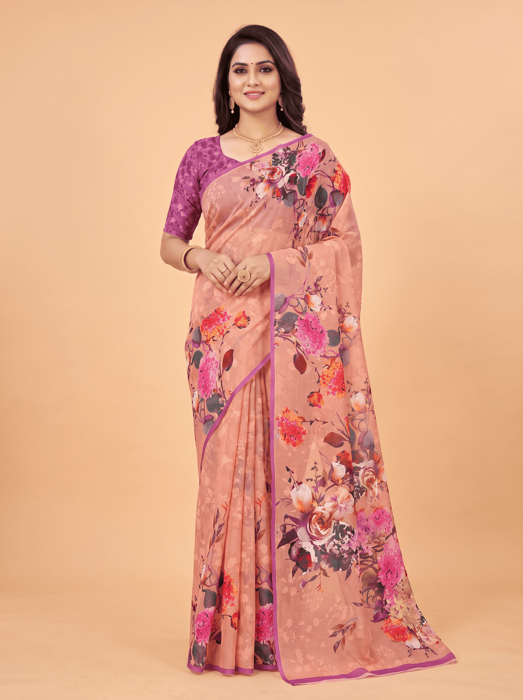 Light Pink Pure Chiffon Saree with Borderless Design