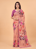 Light Pink Pure Chiffon Saree with Borderless Design