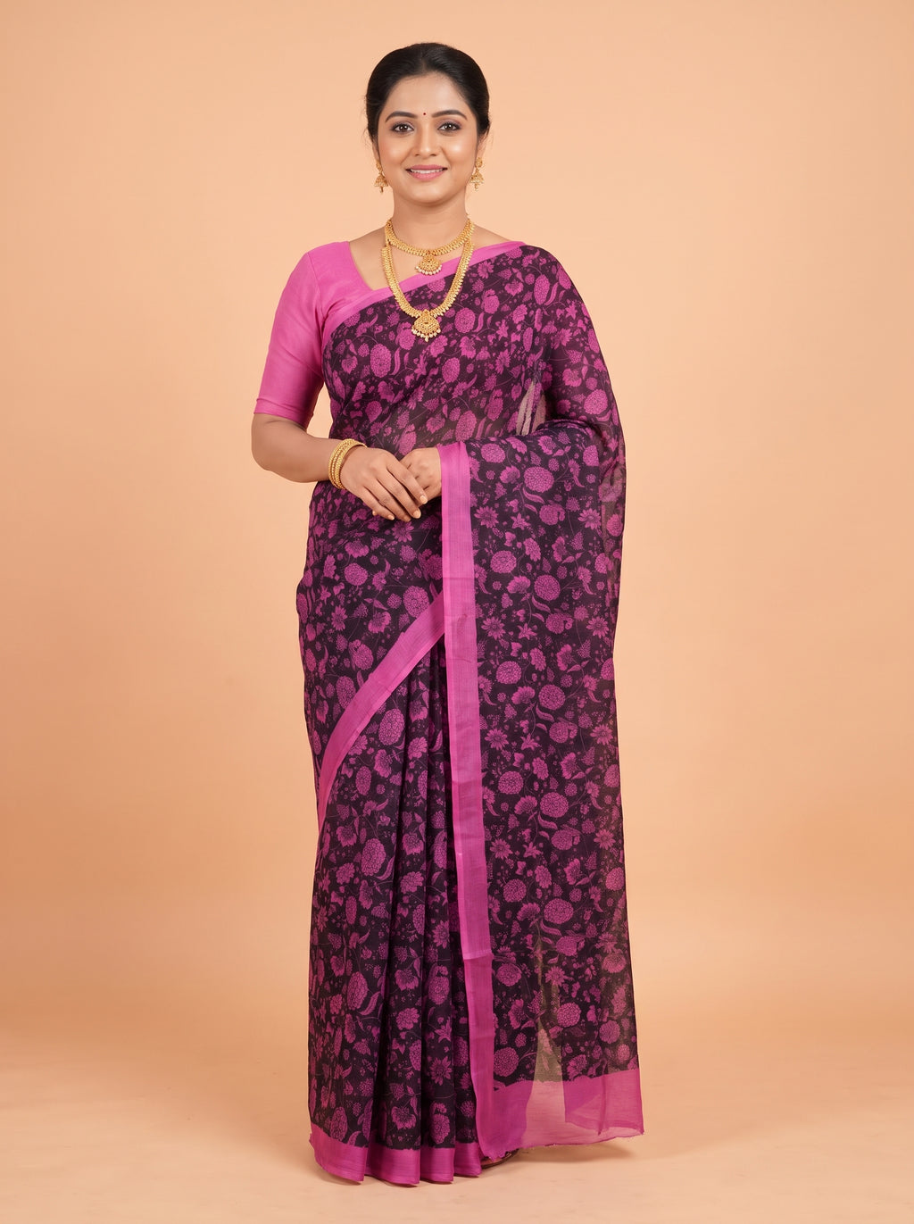Black Pure Chiffon Saree with Borderless Design