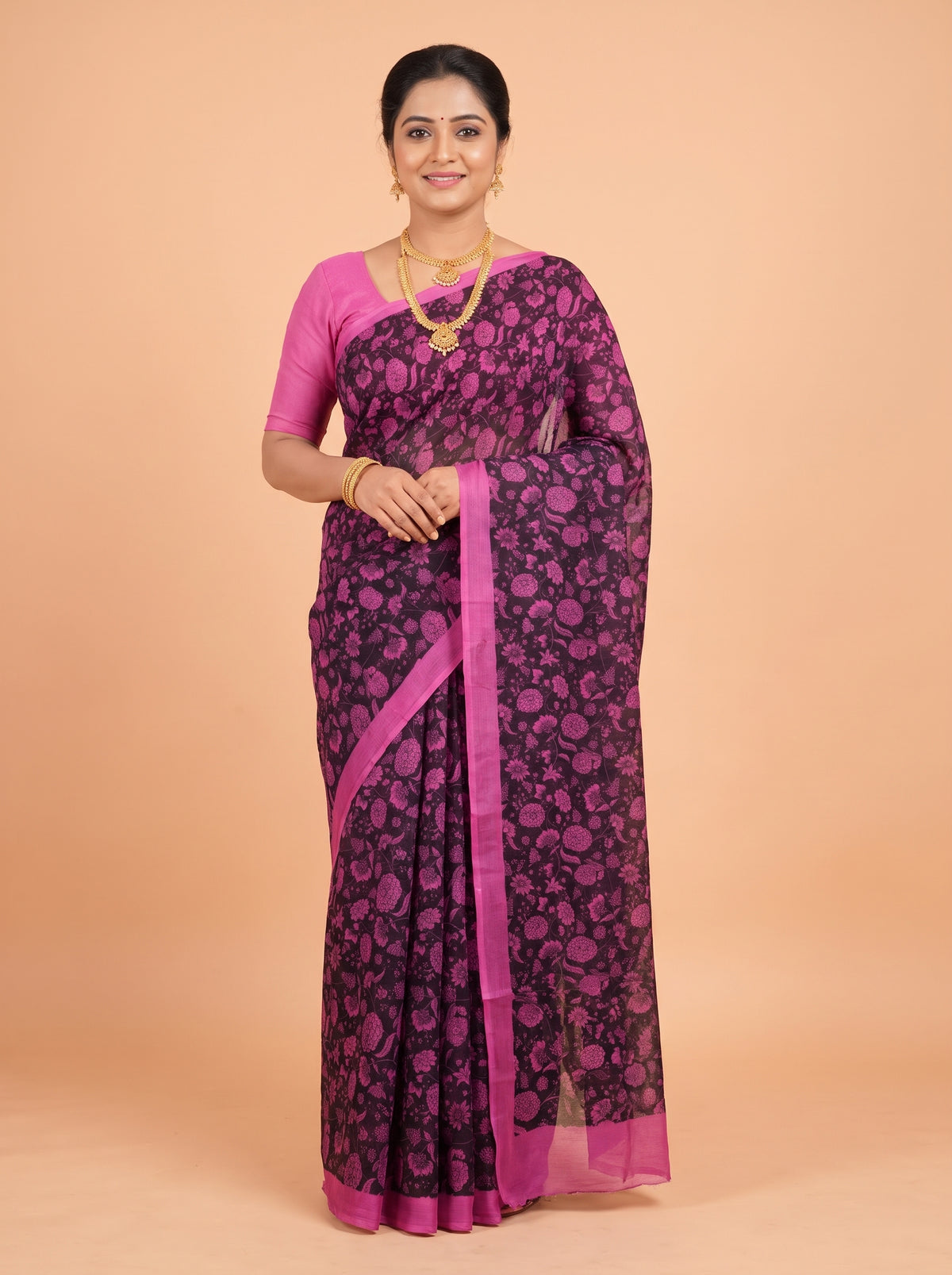 Black Pure Chiffon Saree with Borderless Design