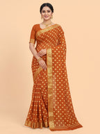 Caramel Semi Chiffon Saree with Traditional Floral Border