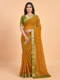 Multi color Semi Chiffon Saree with Traditional Floral Border