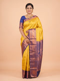 Mustard Yellow Semi Kanjivaram Silk Saree with Kanchipuram Temple Border