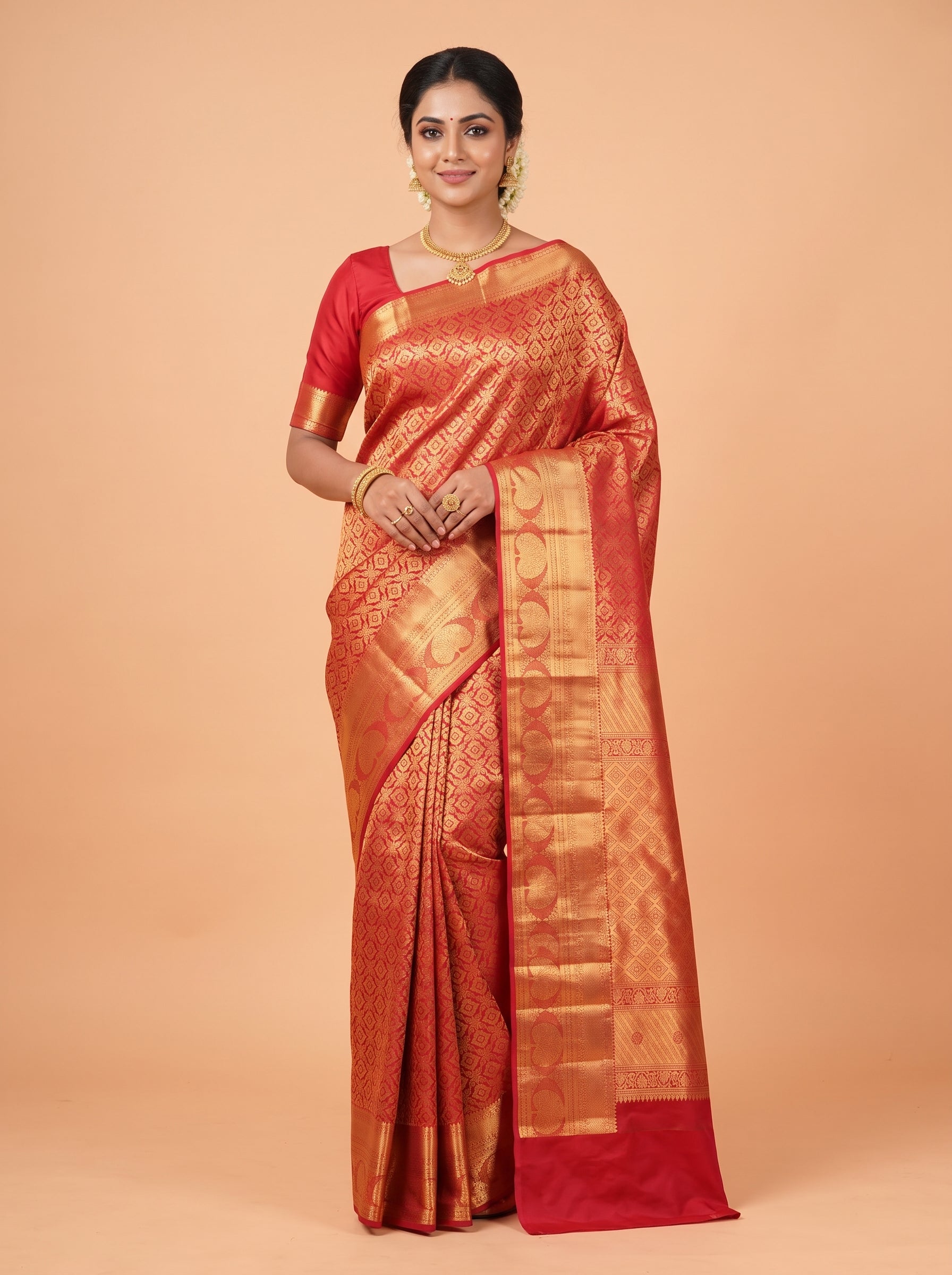 Deep Maroon & Antique Gold Semi Silk Kanchivaram