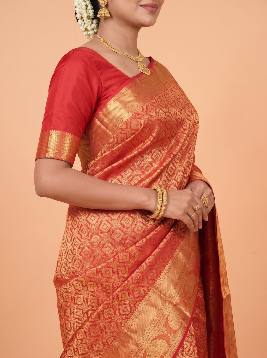 Deep Maroon & Antique Gold Semi Silk Kanchivaram