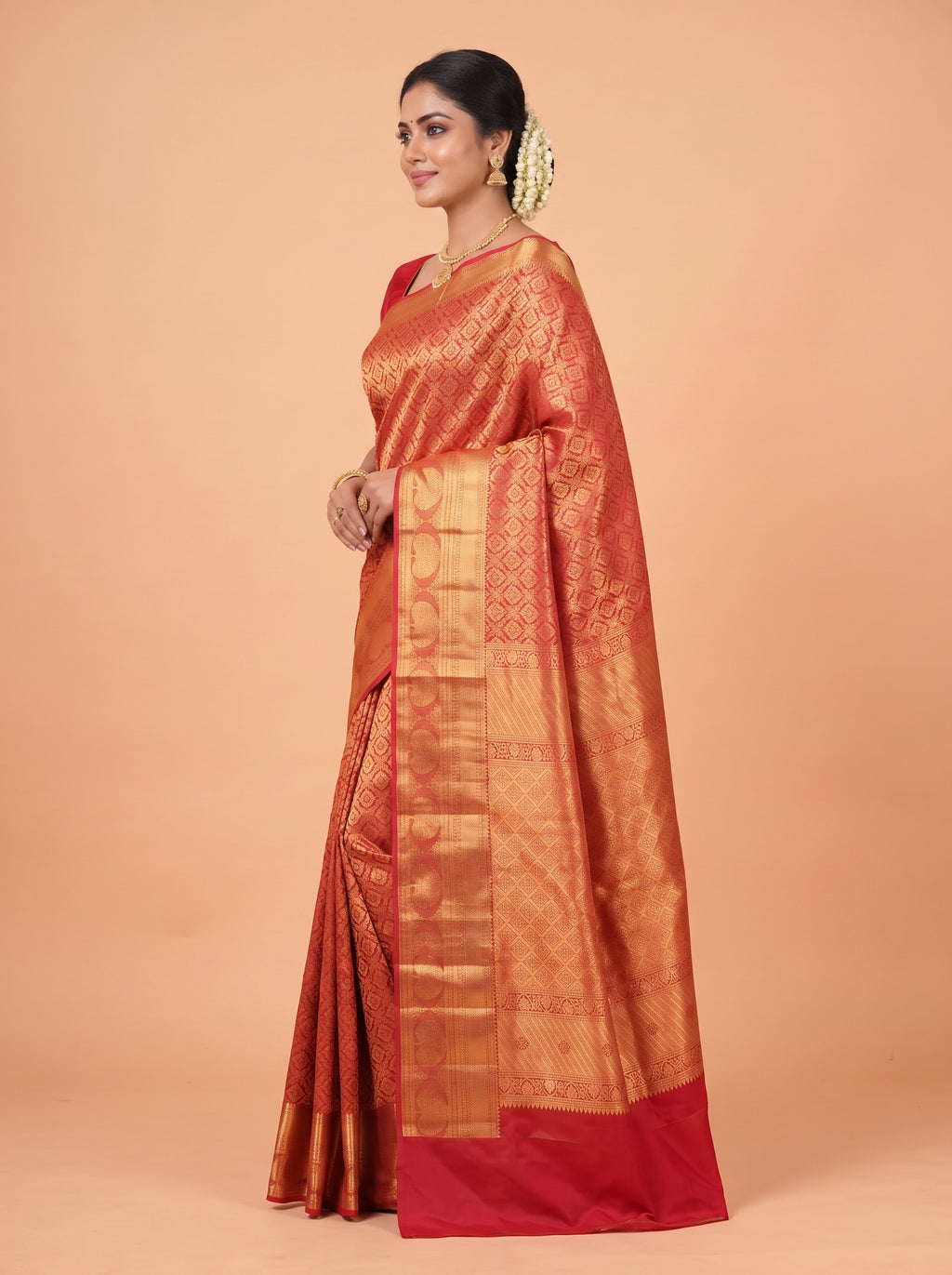 Deep Maroon & Antique Gold Semi Silk Kanchivaram