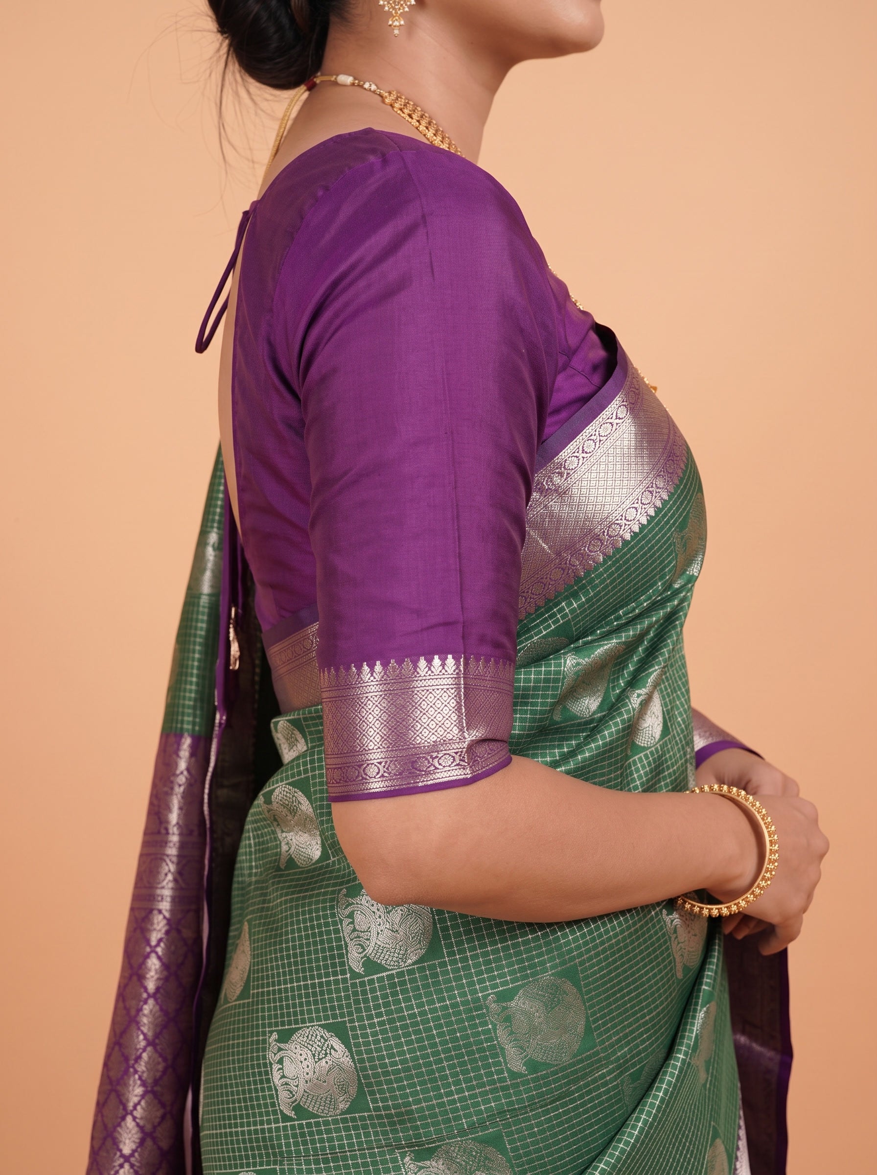 Rich Magenta Purple With Bottle Green Pallu