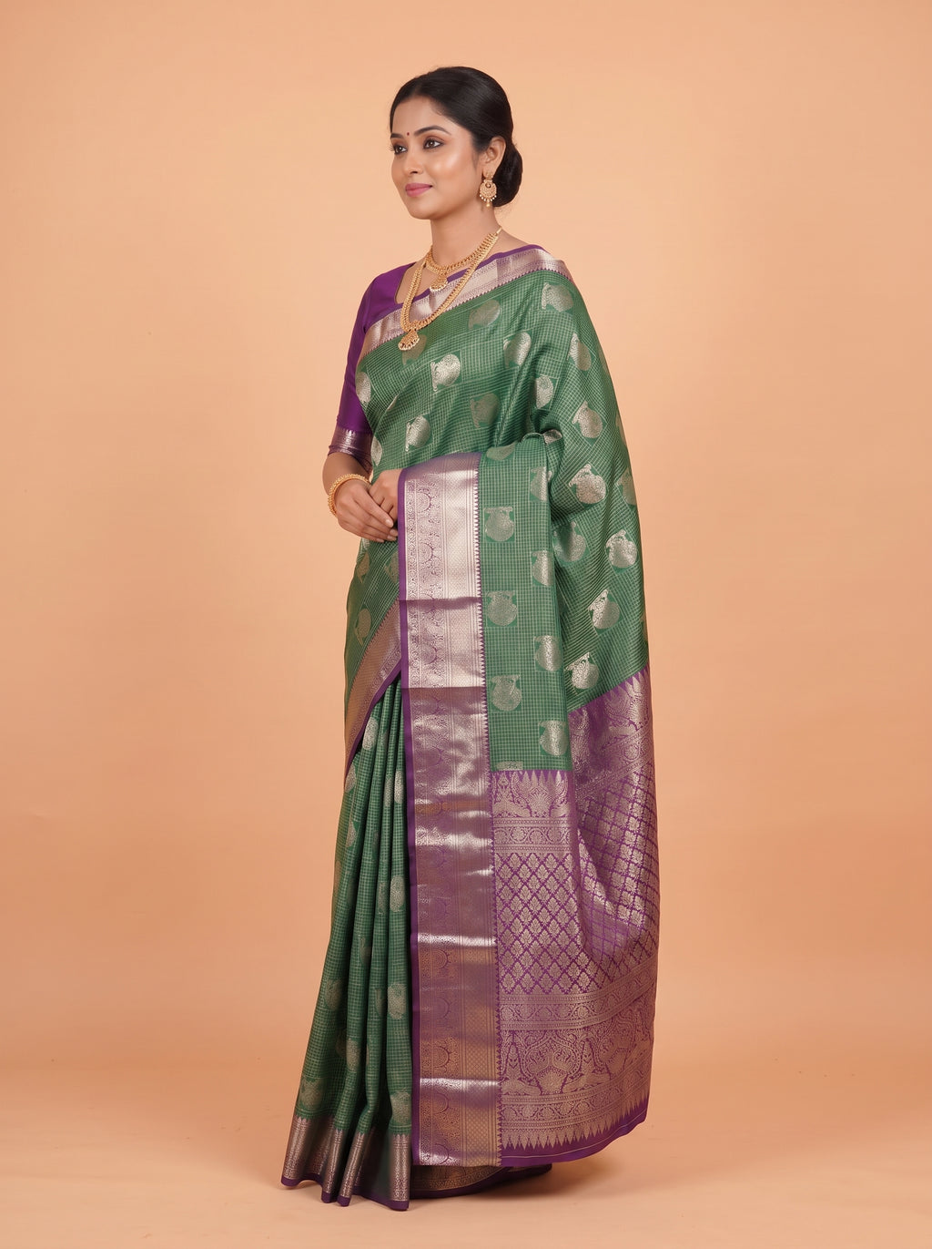 Rich Magenta Purple With Bottle Green Pallu