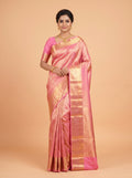 Pink Semi Silk Saree With Antique Gold Zari Motifs