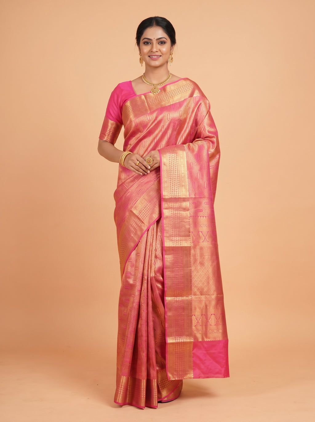 Rani Pink Banarasi Silk Saree With Rich Gold Zari Border