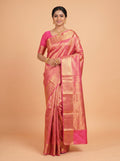 Rani Pink Banarasi Silk Saree With Rich Gold Zari Border