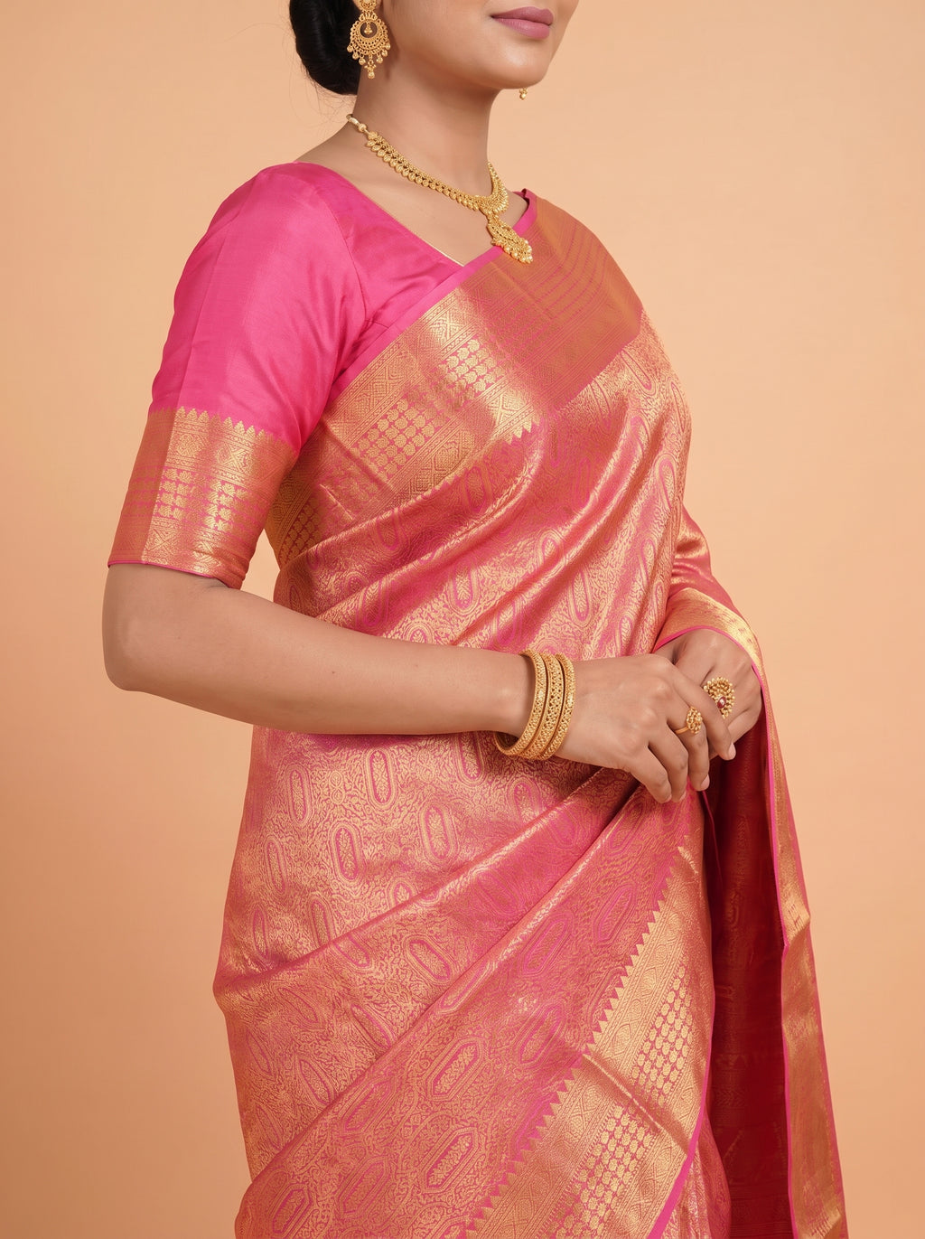Rani Pink Banarasi Silk Saree With Rich Gold Zari Border