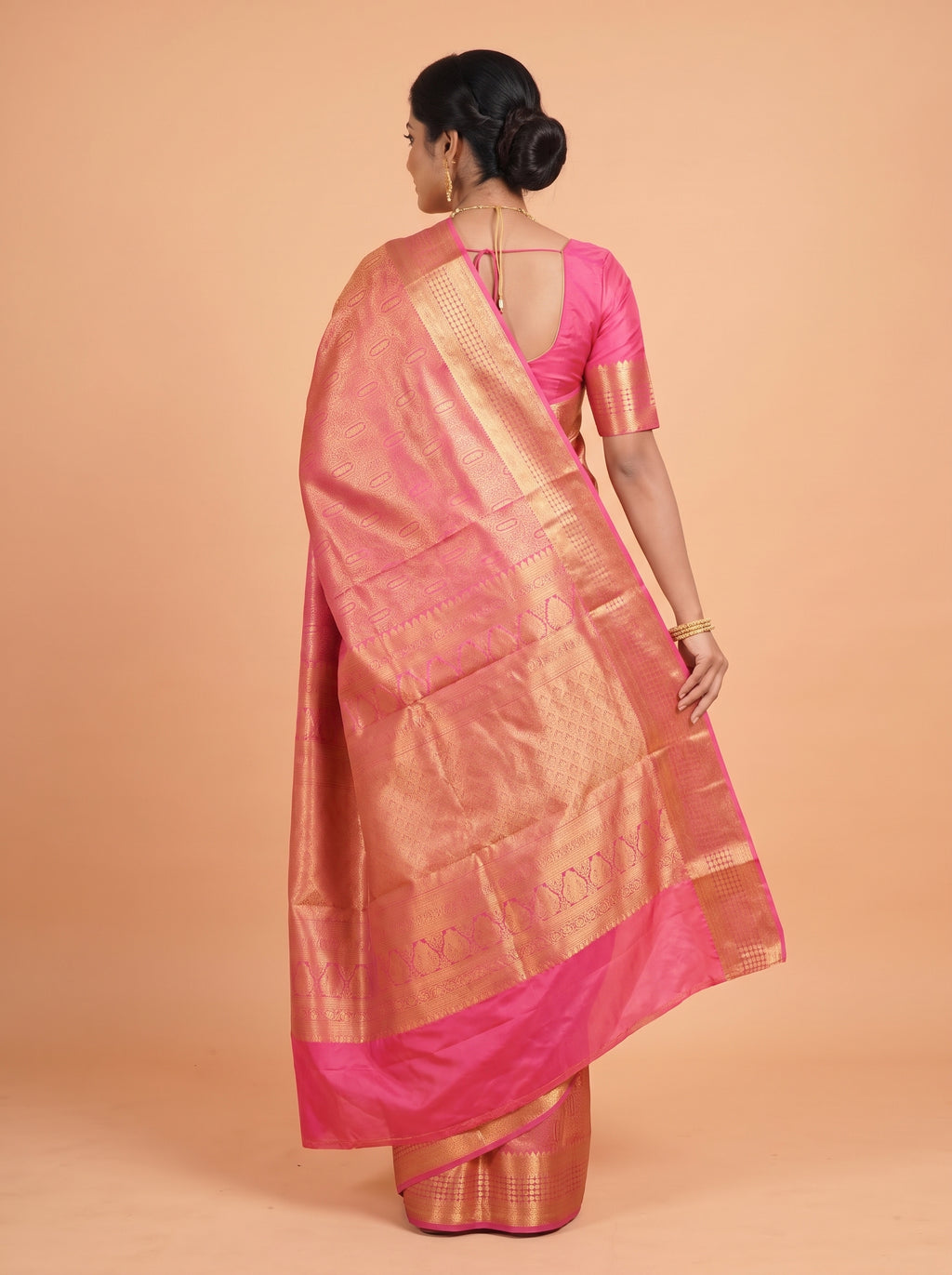 Rani Pink Banarasi Silk Saree With Rich Gold Zari Border