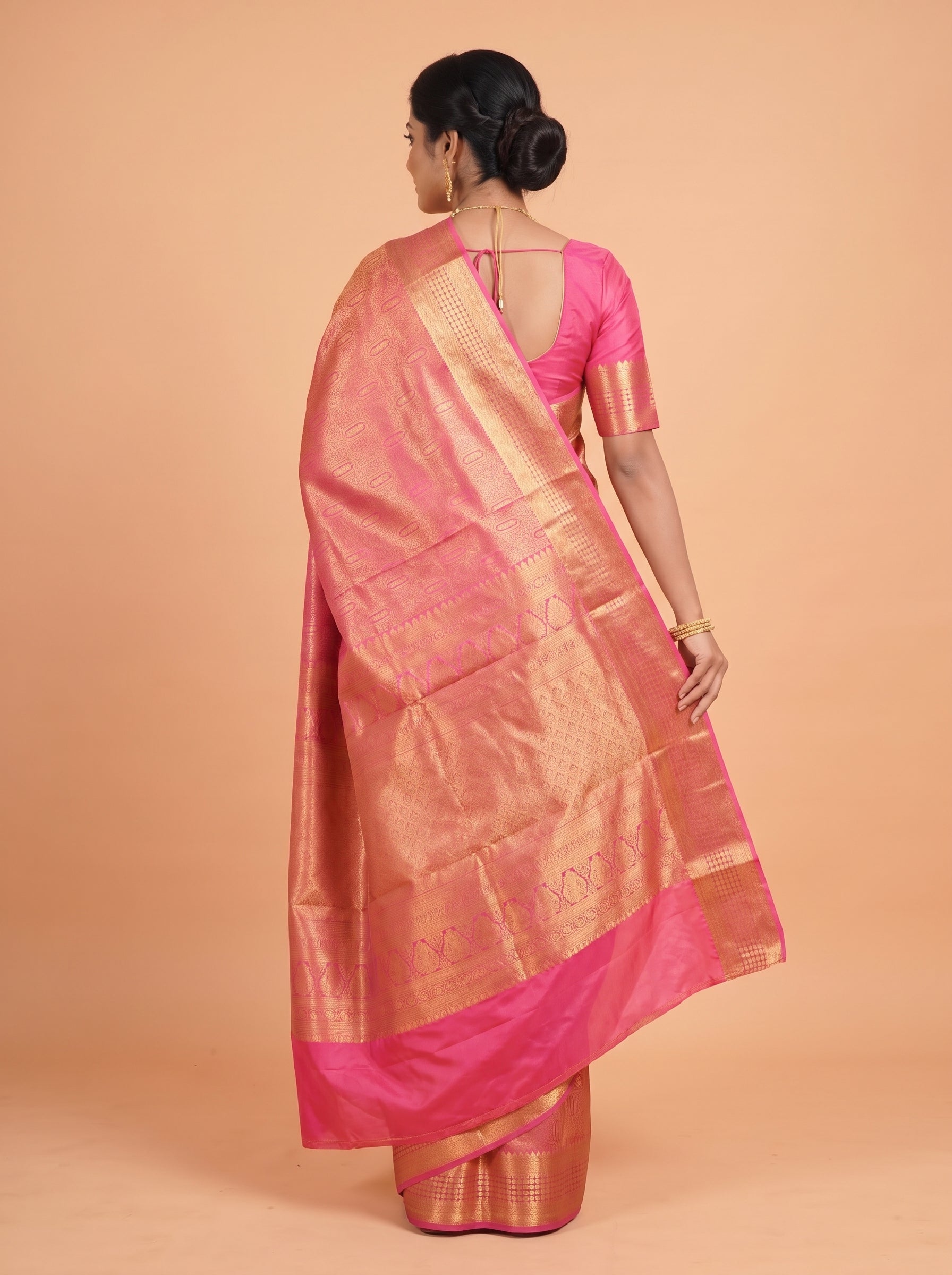 Rani Pink Banarasi Silk Saree With Rich Gold Zari Border