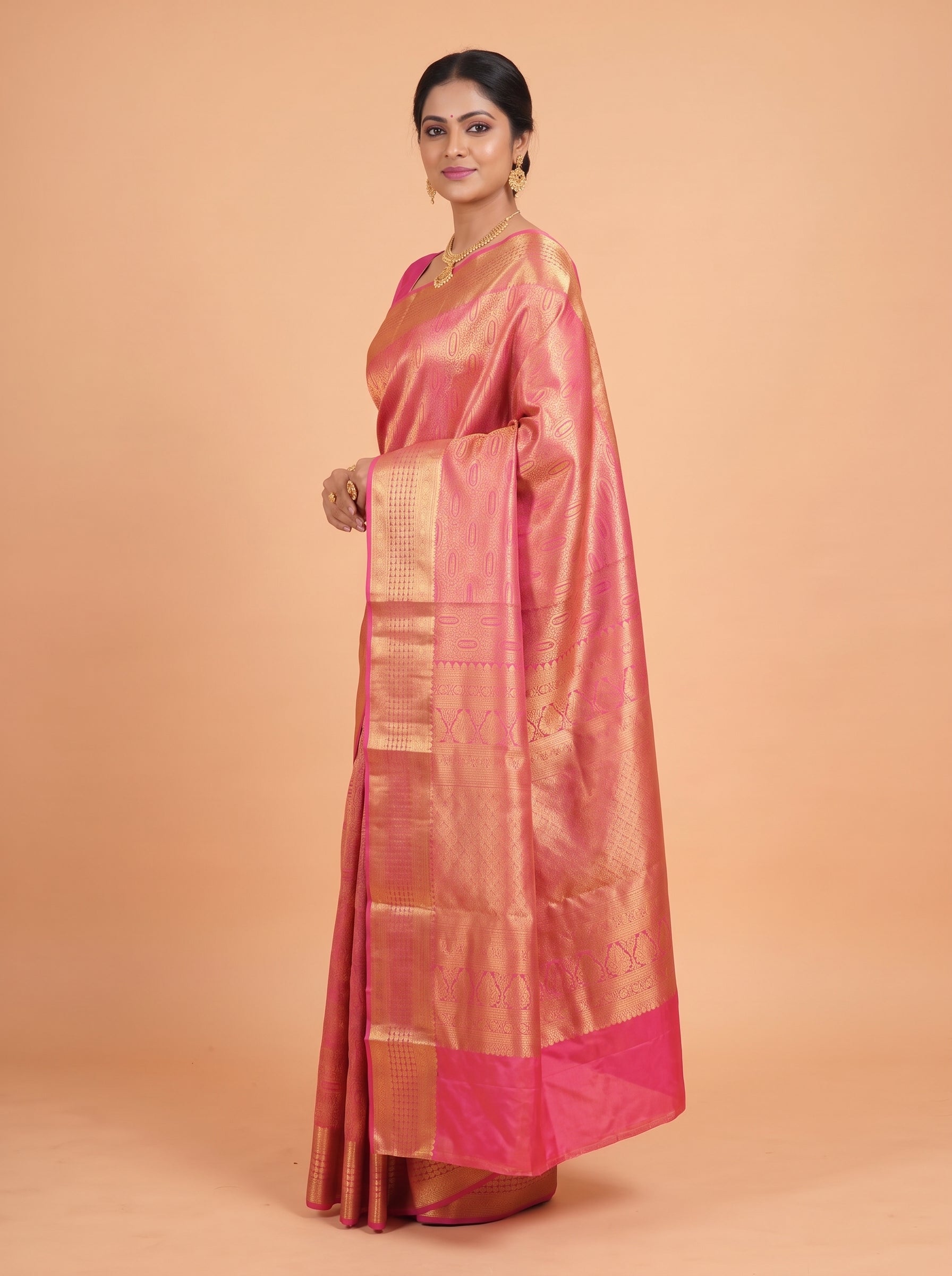 Rani Pink Banarasi Silk Saree With Rich Gold Zari Border