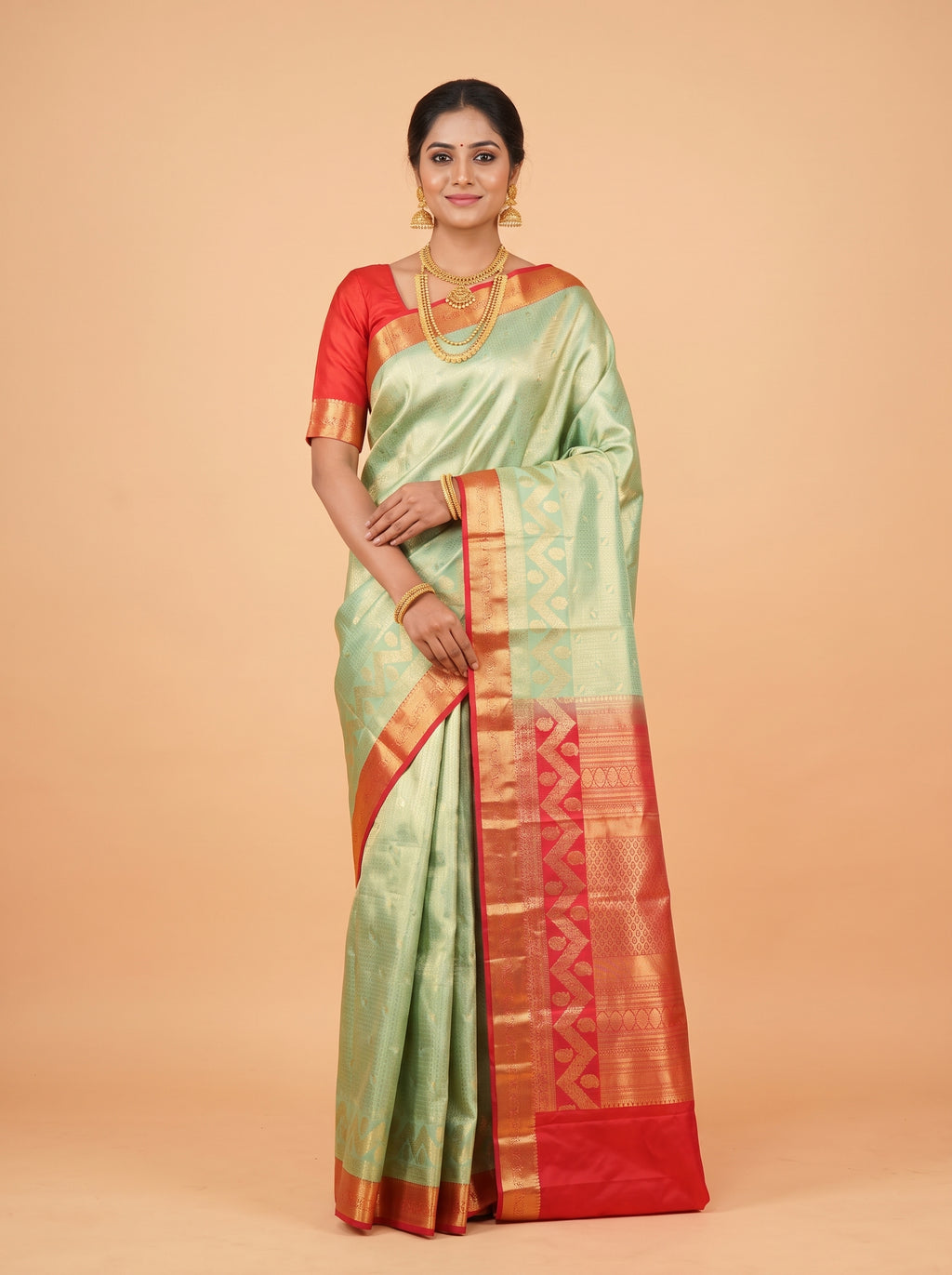 Aqua Blue And Pink Zari Woven Kanchivaram Silk Saree