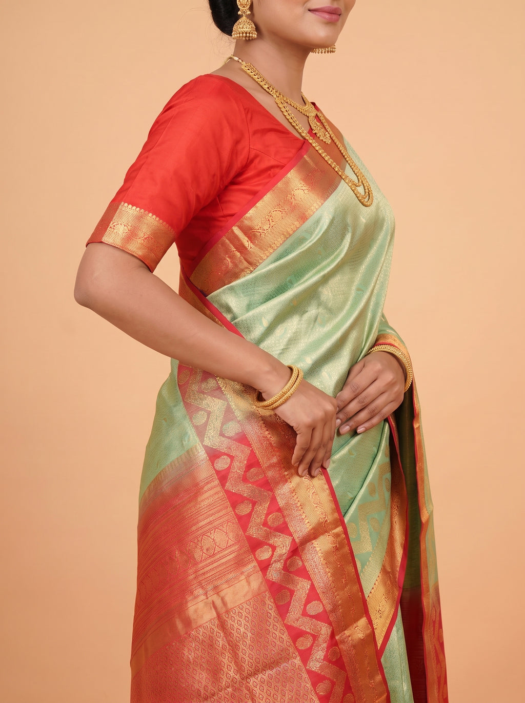 Aqua Blue And Pink Zari Woven Kanchivaram Silk Saree