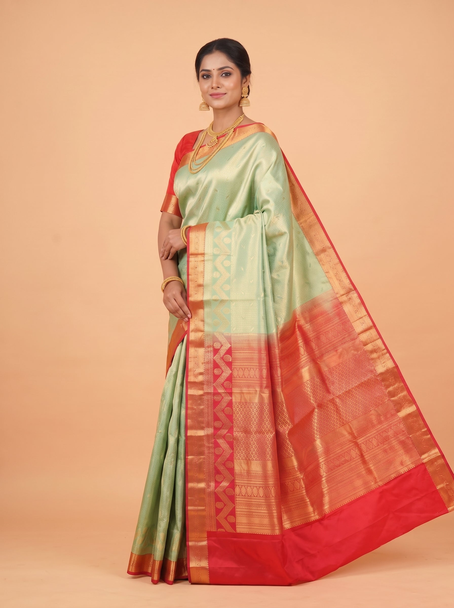 Aqua Blue And Pink Zari Woven Kanchivaram Silk Saree