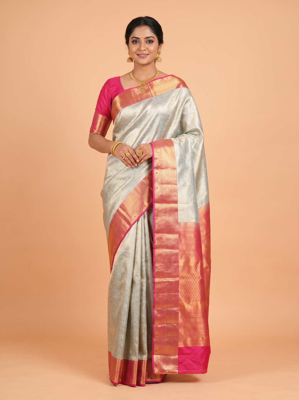 Blue And Rani Pink Gold Zari Woven Silk Saree