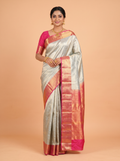 Blue And Rani Pink Gold Zari Woven Silk Saree