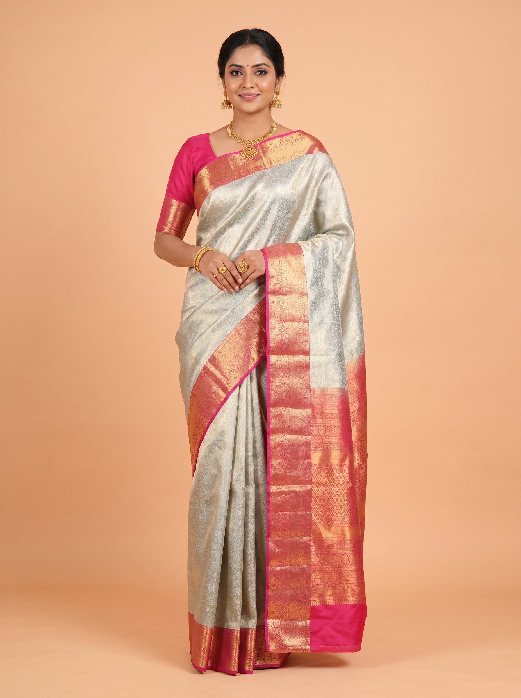 Blue And Rani Pink Gold Zari Woven Silk Saree
