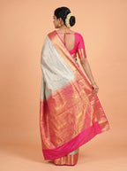 Blue And Rani Pink Gold Zari Woven Silk Saree