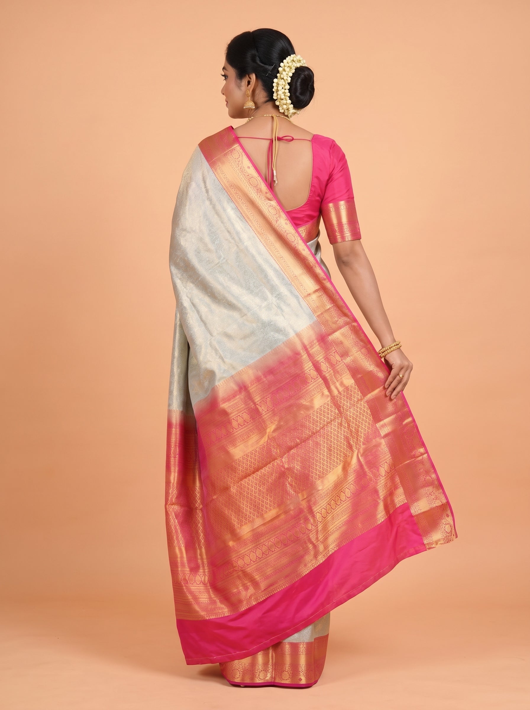 Blue And Rani Pink Gold Zari Woven Silk Saree