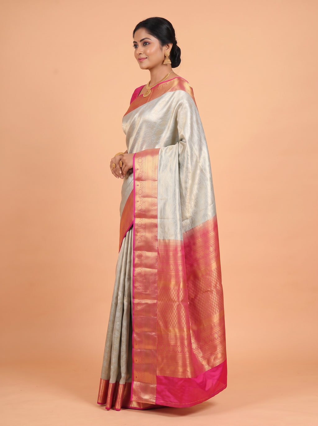 Blue And Rani Pink Gold Zari Woven Silk Saree