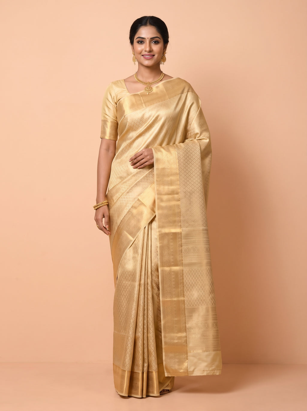 Silver Grey And Antique Gold Zari Woven Silk Saree