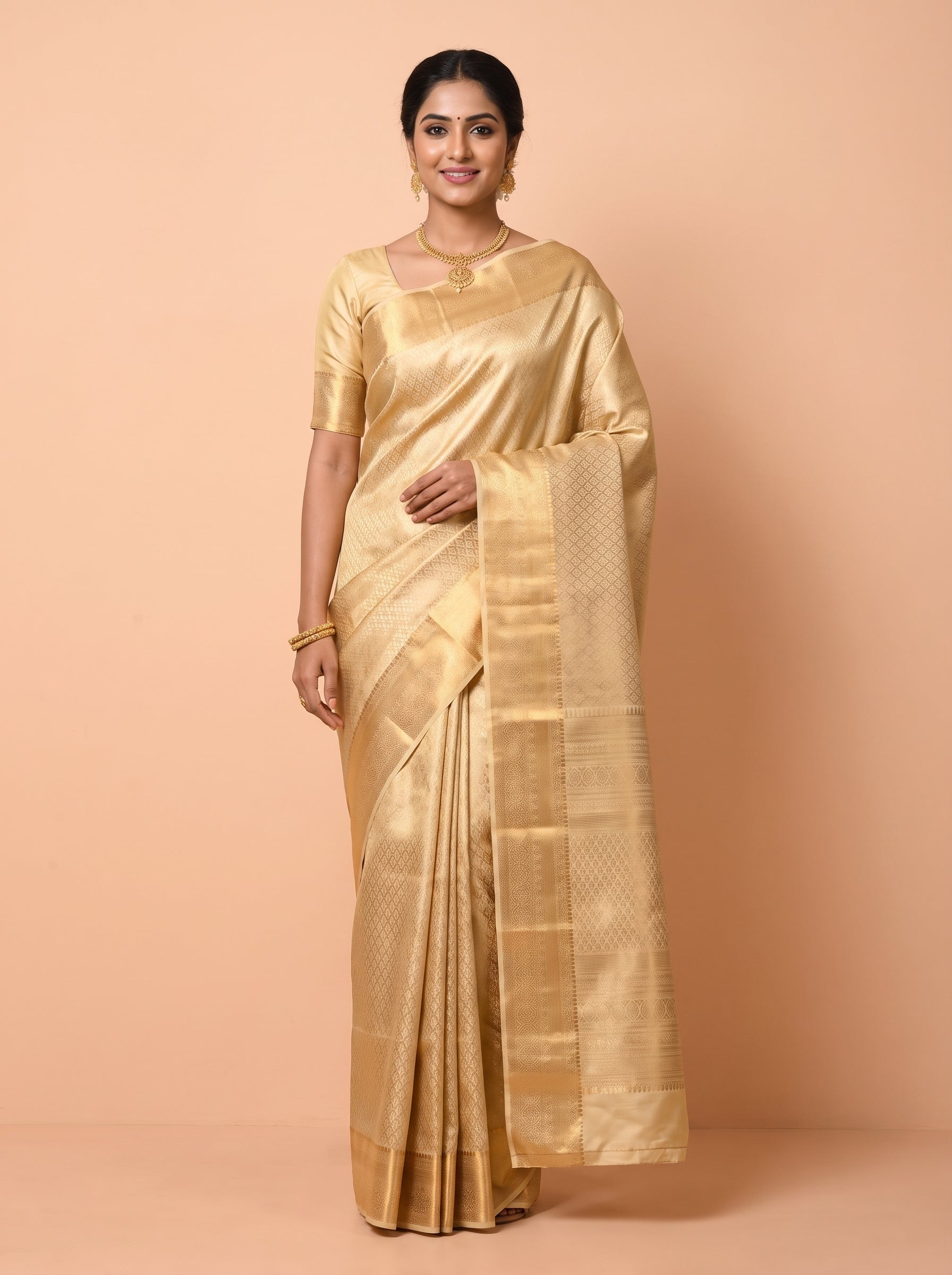 Silver Grey And Antique Gold Zari Woven Silk Saree